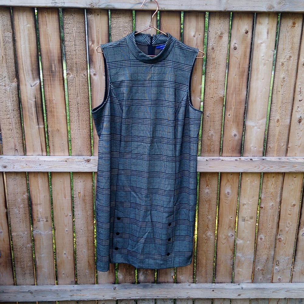 Apt.9 Plaid Womens Mock Neckline Midi Dress Button Detail
